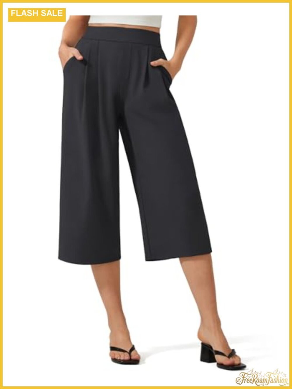 Capri Pants 18 Inch Inseam Wide Leg Pull On Elastic Waist Casual